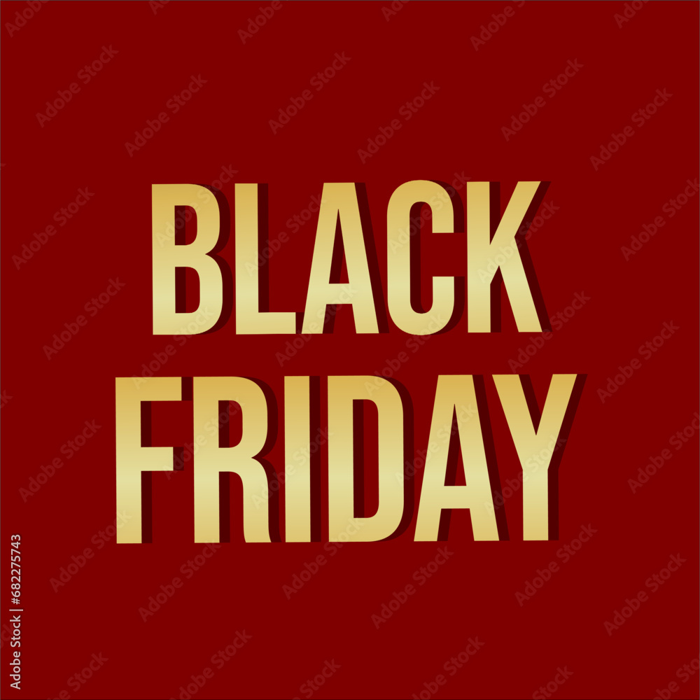 Black Friday promotional banner design vector template in gold gradient text and red background. Big sale. Black November.