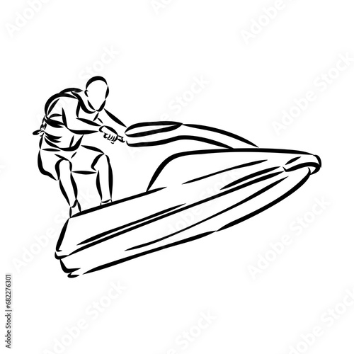 Hand sketch rider on a jet ski aquabike vector