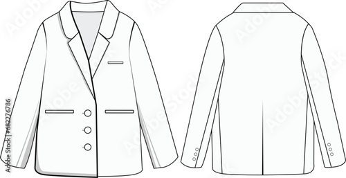  blazer Vector line art outline breasted blazer collection for size charts blazer illustration mockup design
