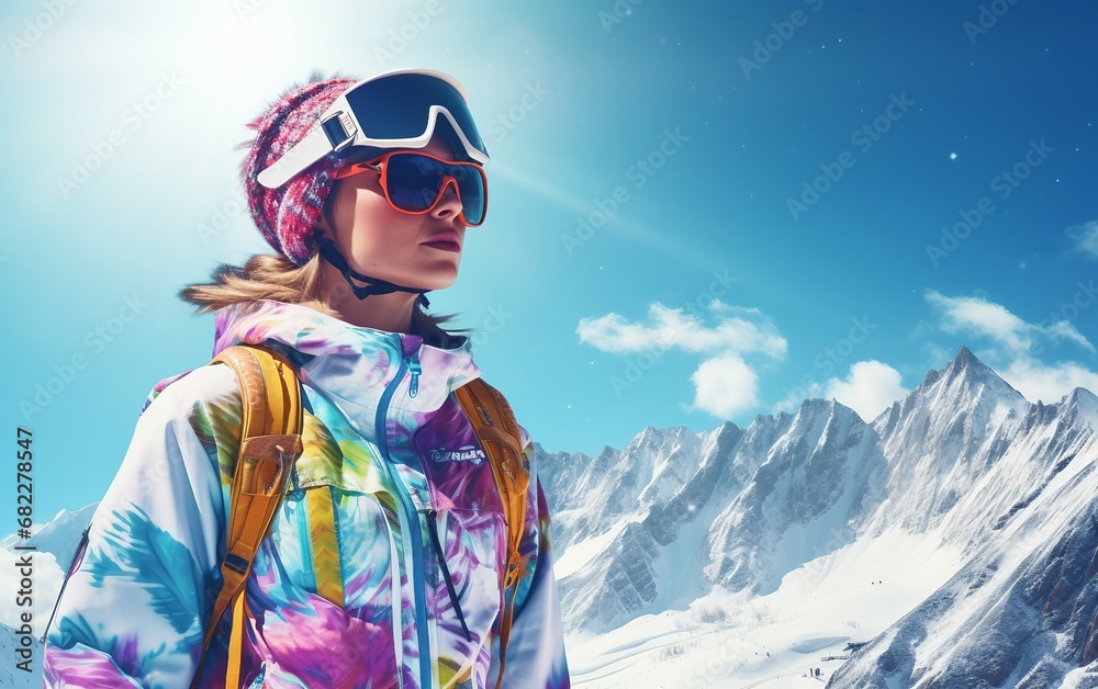 Young Beautiful Women Dynamic Skiing Elegance