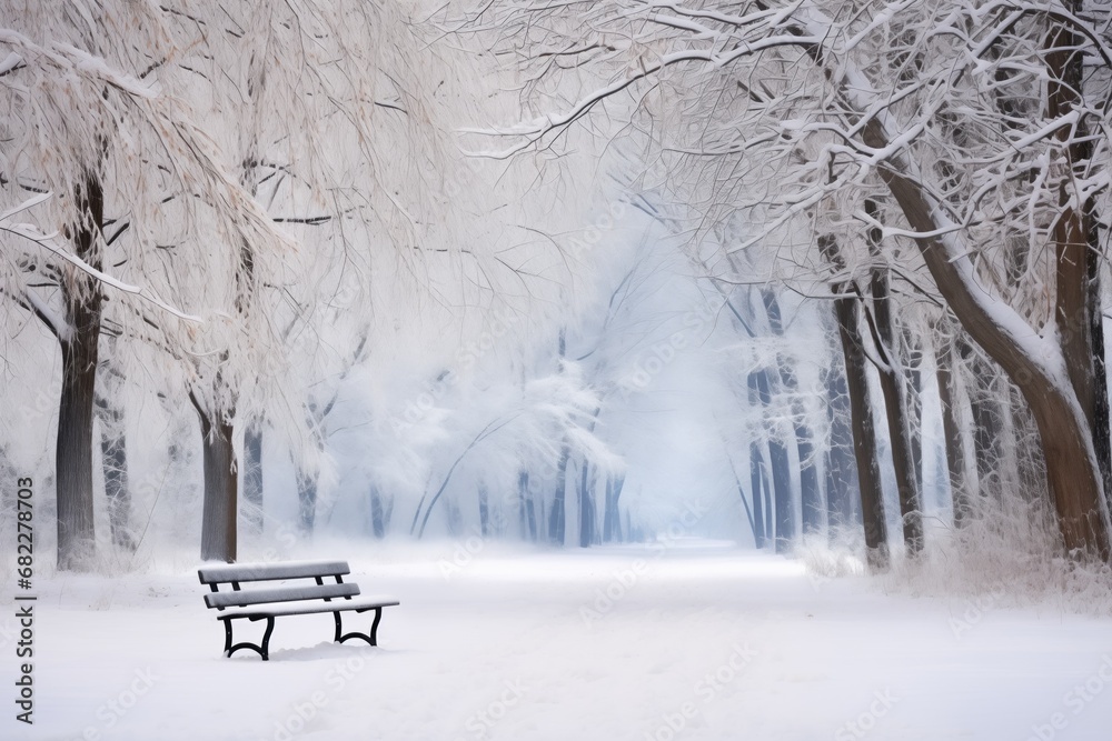 bench in a serene park covered with snow