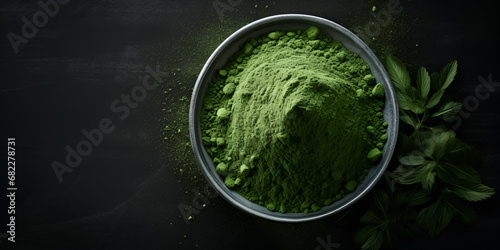 Greeny, Matcha Green Tea Powder, Green Tea Powder, Spirulina powder. Dried seaweed. Healthy superfood. Moringa Powder, Green Tea Matcha Powder, generative ai
