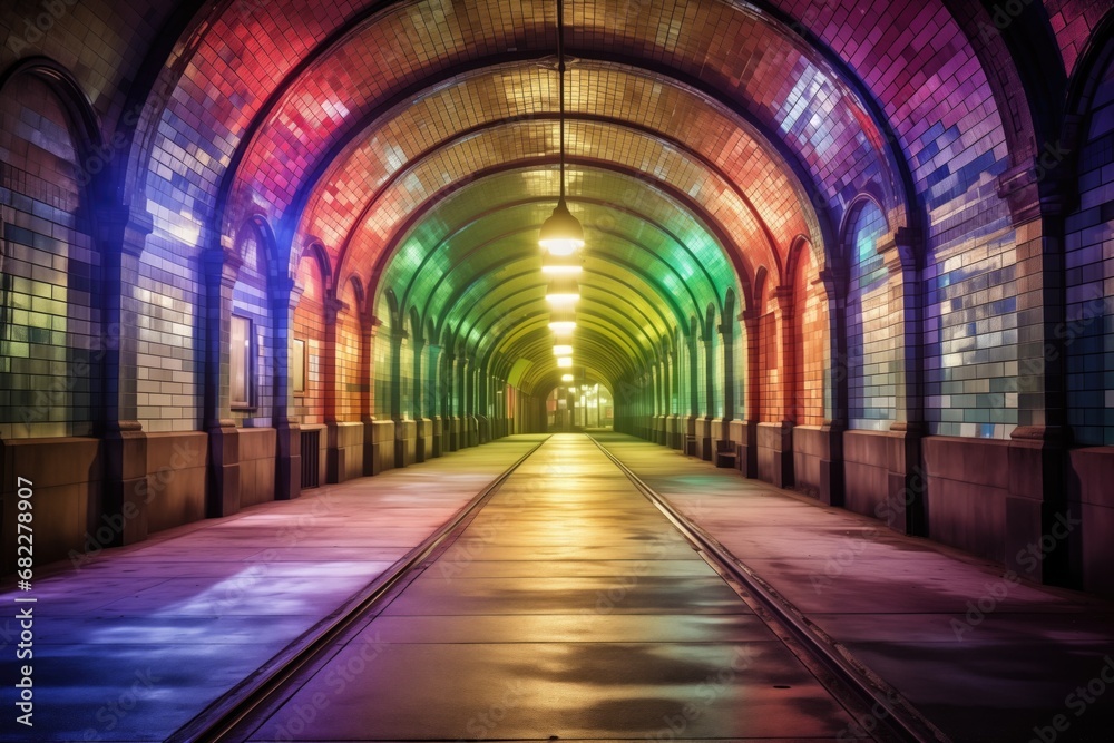 subway station arches highlighted with colored lights