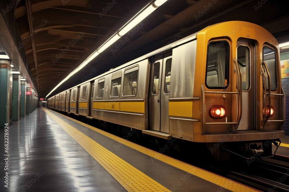 a sleek subway car gracing an underground platform