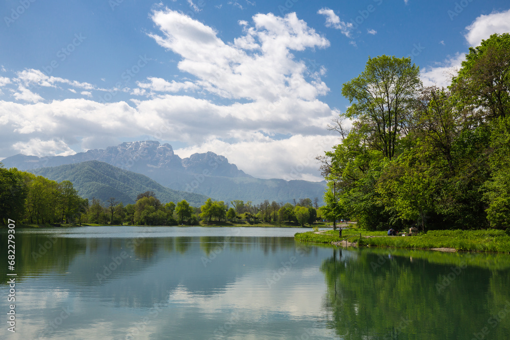 View of the lake in the city park of Vladikavkaz View of the lake in the city park of Vladikavkaz