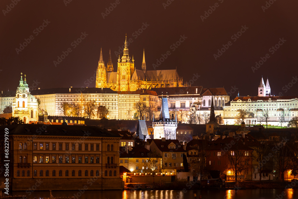 Night view with Castle of Prague, Czech Republic