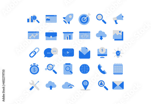 Search Engine Optimization Icon Pack: Business, Marketing, Traffic, Solid icons vector collection.