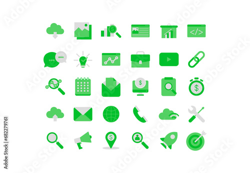 Business and Marketing icon collection, Containing business and marketing, traffic, ranking, optimization, link and keyword. Solid icons vector collection. 
