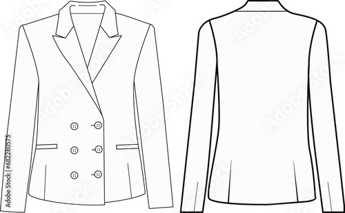  women blazer Vector  line art outline breasted blazer collection  for size charts ladies blazer  illustration mockup design