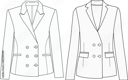  women blazer Vector  line art outline breasted blazer collection  for size charts ladies blazer  illustration mockup design