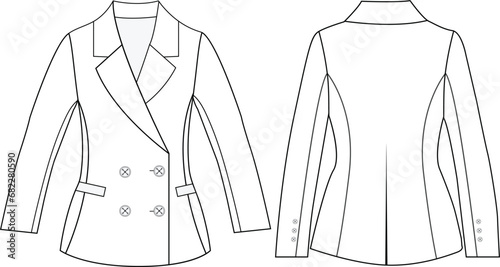  women blazer Vector line art outline breasted blazer collection for size charts ladies blazer illustration mockup design