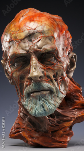 Surreal Figure made of Petrified Wood with a Glycerin Head, hydrogen peroxide body created with Generative Ai