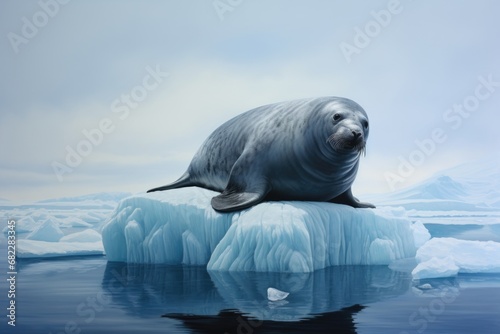 a weddell seal basking on an iceberg photo