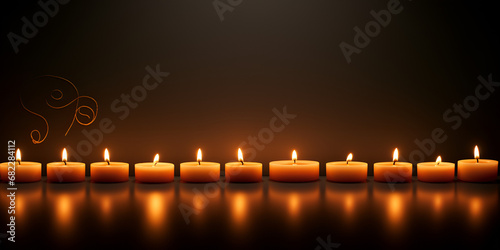 Front view of burning candles on a pitch black surface,Frontal Perspective of Burning Candles in Utter Darkness background generative ai 