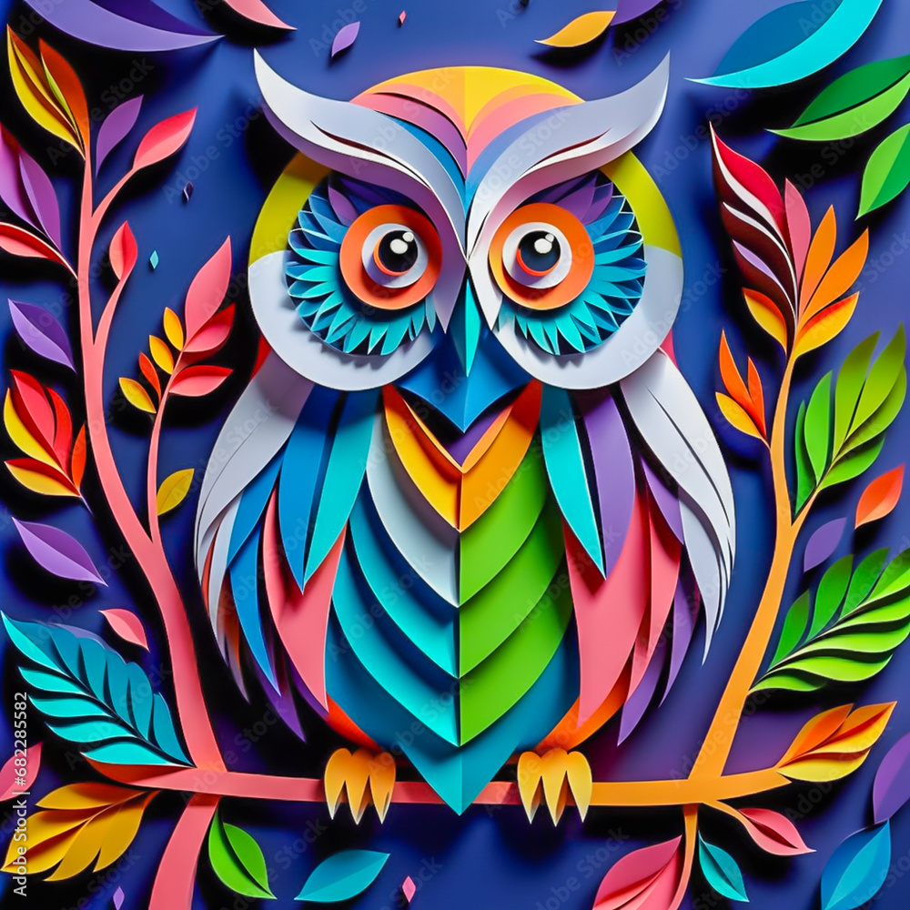 Paper art owl illustration on the abstract background. Paper art owl illustration on the abstract background.