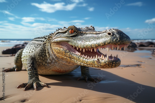 crocodile walking on the beach © angah