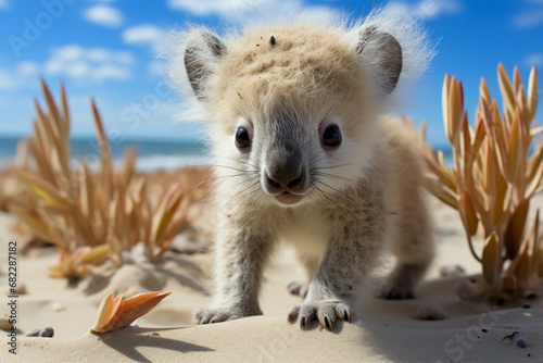 koala walking on the beach