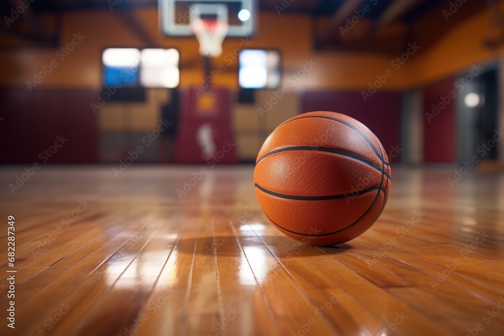 a close-up shot of a basketball on a hardwood court with a blurred hoop background a close-up shot of a basketball on a hardwood court with a blurred hoop background