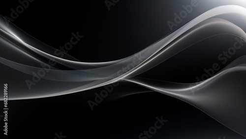 Abstract black and white waves design with smooth curves and soft shadows on clean modern background. Fluid gradient motion of dynamic lines on minimal backdrop