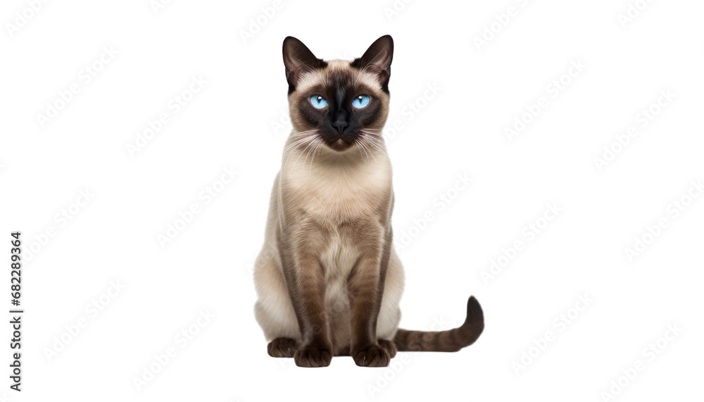 siamese cat sitting isolated on transparent background cutout