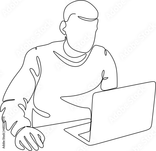 line art of office worker concentrated behind computer