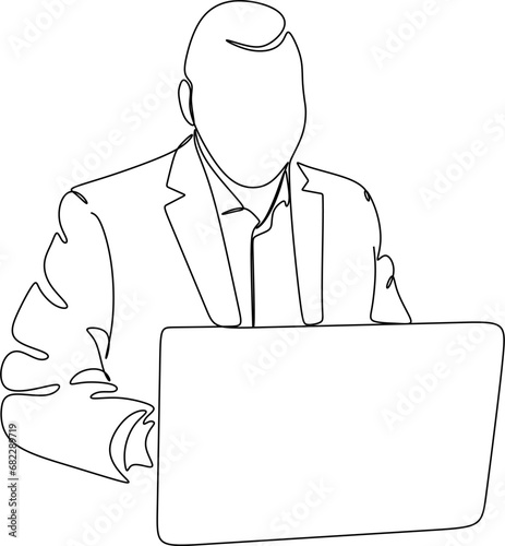 line art of office worker concentrated behind computer