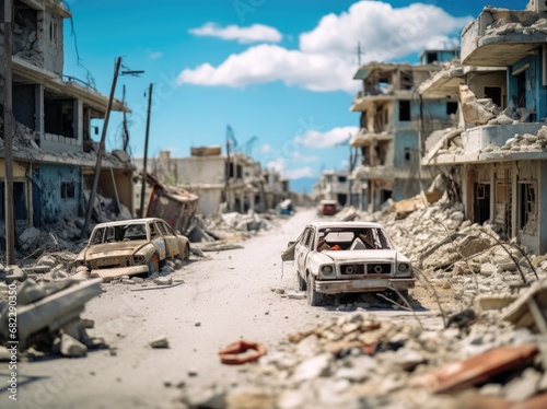 Silent Street with Wreckage in Devastated Town © Luismartin_fit