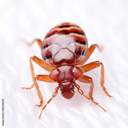 Macro Shot: Red Striped bedbug on White