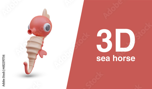 Funny seahorse, front view. Sea, oceanic animal. Color comic character. Children toy. Vector illustration in realistic style. Positive creature. Wildlife