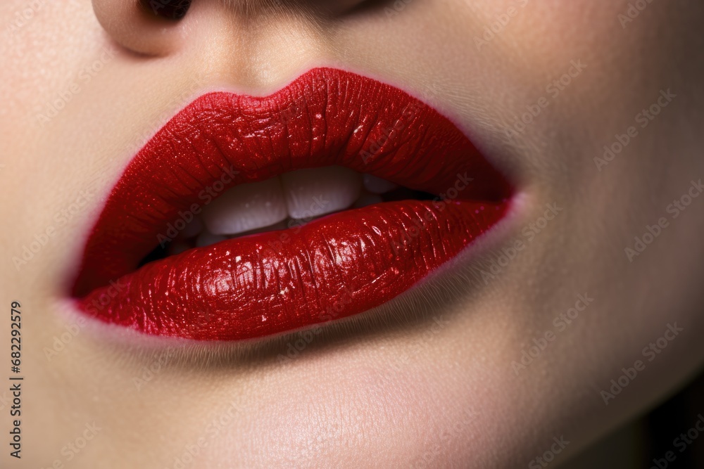 macro shot of a womans lips with a vibrant red lipstick macro shot of a womans lips with a vibrant red lipstick