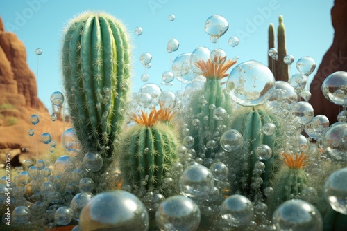 cluster of bubbles stuck on a prickly cactus