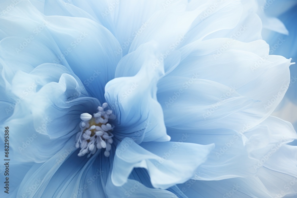 a close up of a blue flower with a white center and a yellow stamen in the middle of the middle of the center of the center of the flower. a close up of a blue flower with a white center and a yellow stamen in the middle of the middle of the center of the center of the flower.