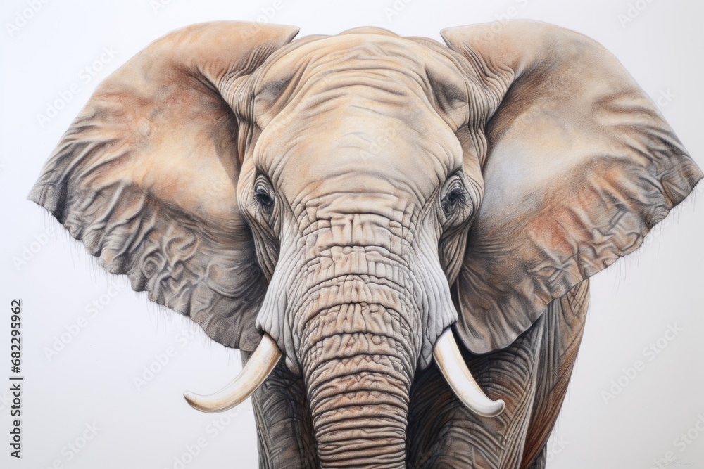  a painting of an elephant with tusks and tusks on it's ears and tusks on the back of it's tusks.