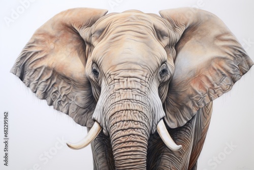  a painting of an elephant with tusks and tusks on it s ears and tusks on the back of it s tusks.