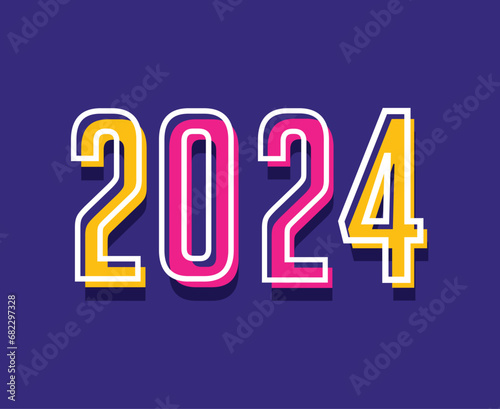 Happy New Year 2024 Holiday Abstract Multicolor Graphic Design Vector Logo Symbol Illustration With Purple Background