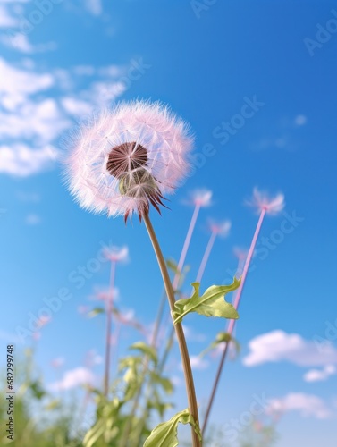 A fragile dandelion silhouette stands out against a brilliant blue sky  seeds ready to disperse