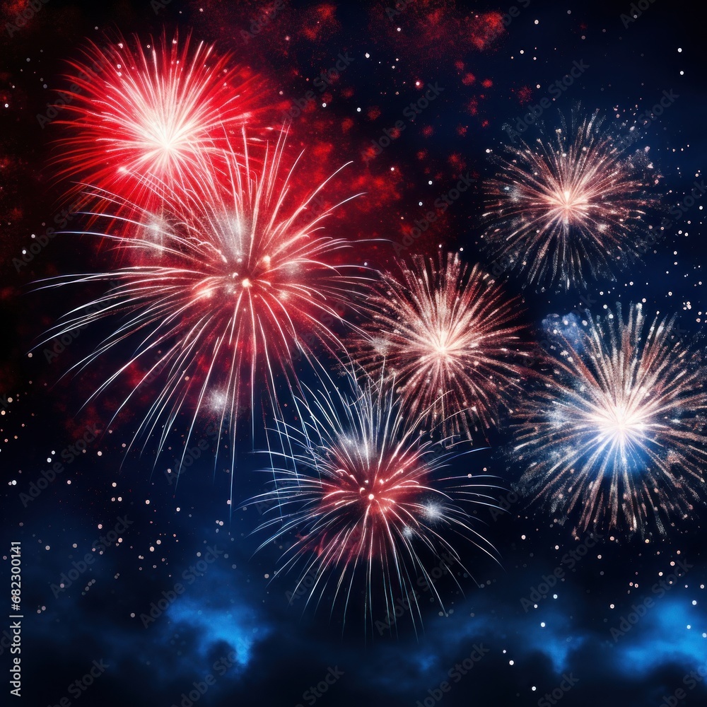 A vibrant image featuring fireworks exploding against a dark night sky.