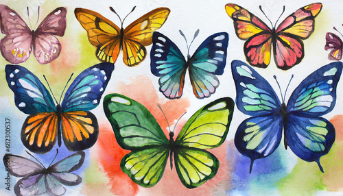 colored butterflies in different colors illustration watercolor © Ashley