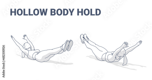 Hollow Hold Pose Girl Silhouettes Outlined Concept.