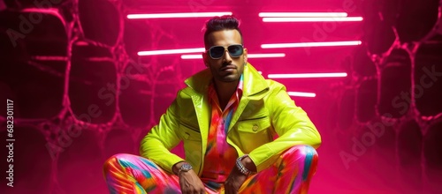 East Indian Male Glowing Artsy Outfit Background Generative AI photo