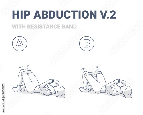 Hips Abduction with Resistance Band Girl Exercise Illustration Outlined Guide
