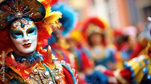 A lively carnival parade provides a festive and celebratory background © ArtCookStudio