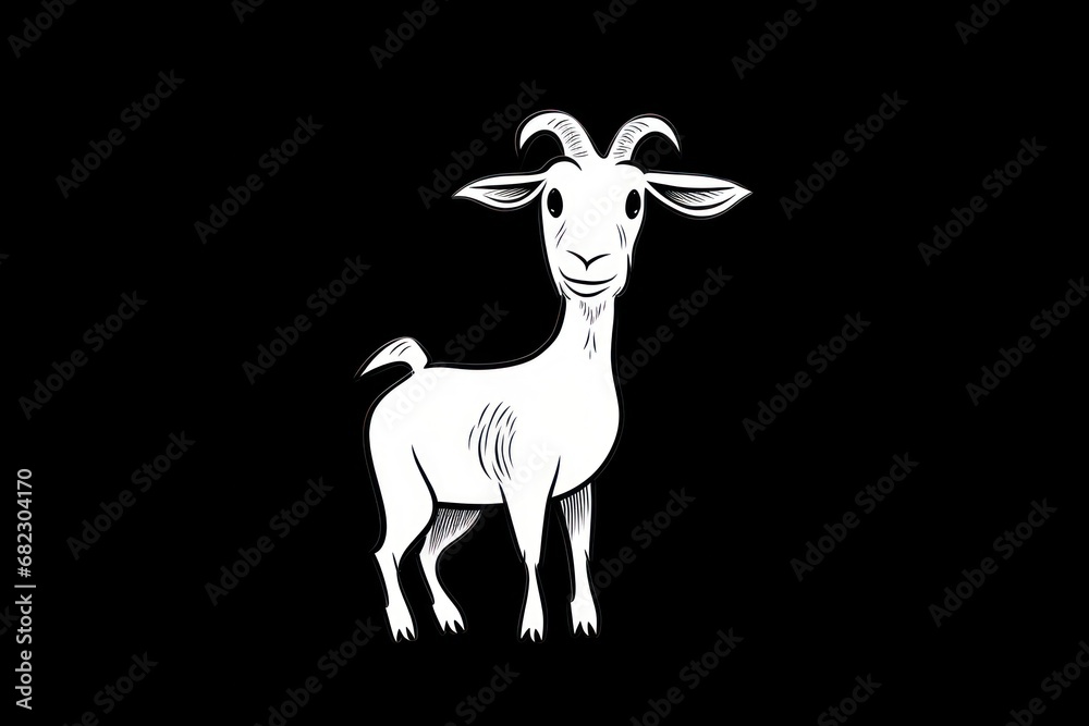 a goat standing in the middle of a black background with a white goat on it's head and a black background with a white goat on it's face. a goat standing in the middle of a black background with a white goat on it's head and a black background with a white goat on it's face.