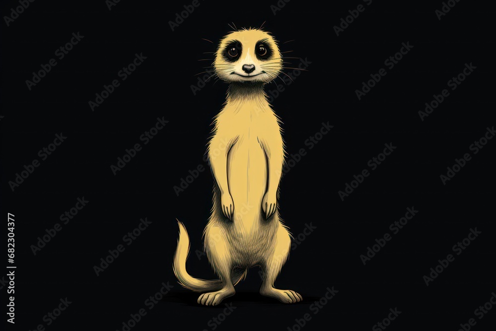  a drawing of a meerkat sitting on its hind legs on a black background with a black background and a black background with the meerkat's name meerkat on it.