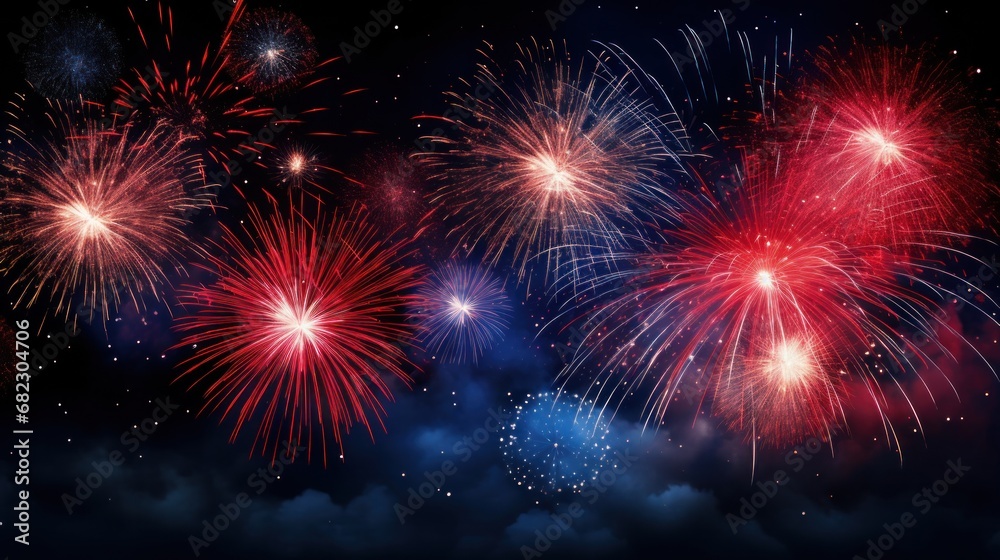 A vibrant image featuring fireworks exploding against a dark night sky. A vibrant image featuring fireworks exploding against a dark night sky.