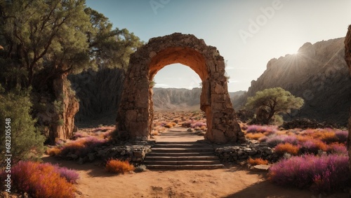 Fotografia stone archway portal in desert