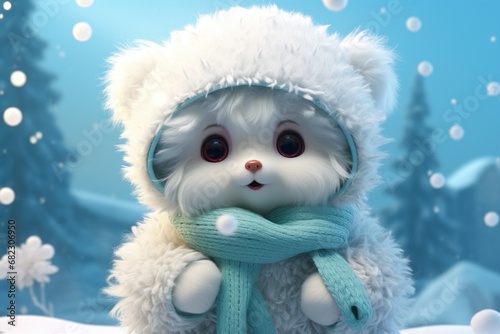  a white teddy bear wearing a blue scarf and a white teddy bear wearing a blue scarf and a white teddy bear wearing a blue scarf and white teddy bear wearing a blue scarf. © Nadia