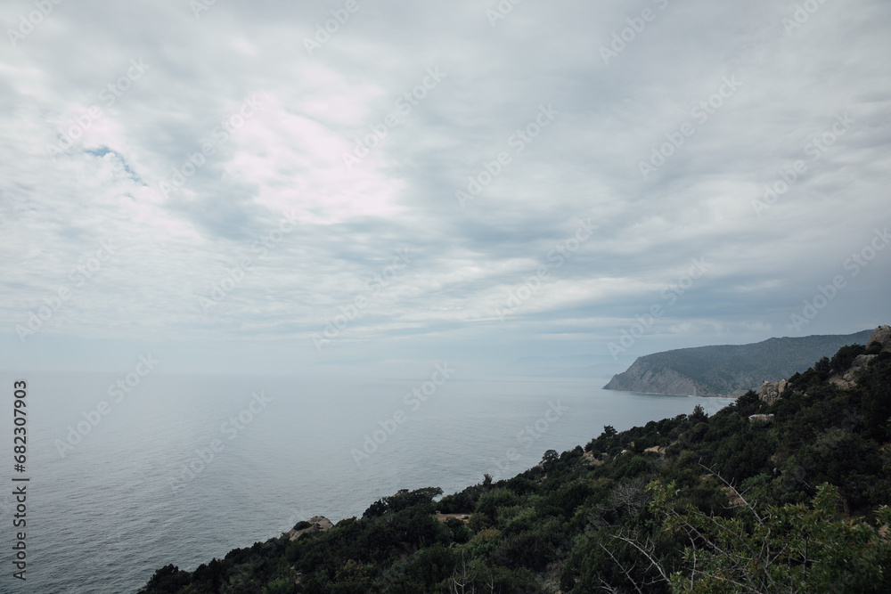 beautiful sea mountains sky in clouds nature hiking travel excursion