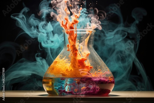 detailed image of a chemical reaction happening inside a beaker photo