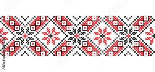 Ukrainian embroidery pattern for textile, fabric, cloth. Vector seamless pattern, print. Ukrainian folk embroidery, ethnic ornament. Pixel art, vyshyvanka, cross stitch
